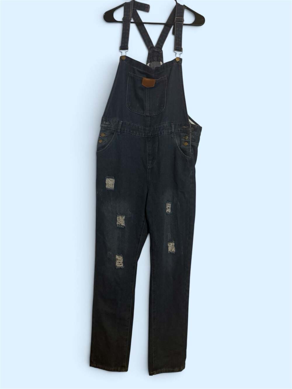 Blue Denim Distressed Overalls